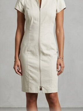 Lafayette 148 New York Khaki Zip Front Sheath Dress NEW Minimalist Work Midi 6